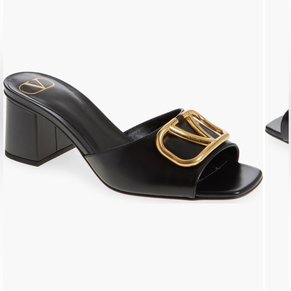 Valentino Black Slides with Gold Accent